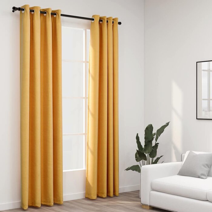 Verdunkelungsvorhänge Leinenoptik 140x245cm Gelb 2er-Set - bis zu 38% Rabatt