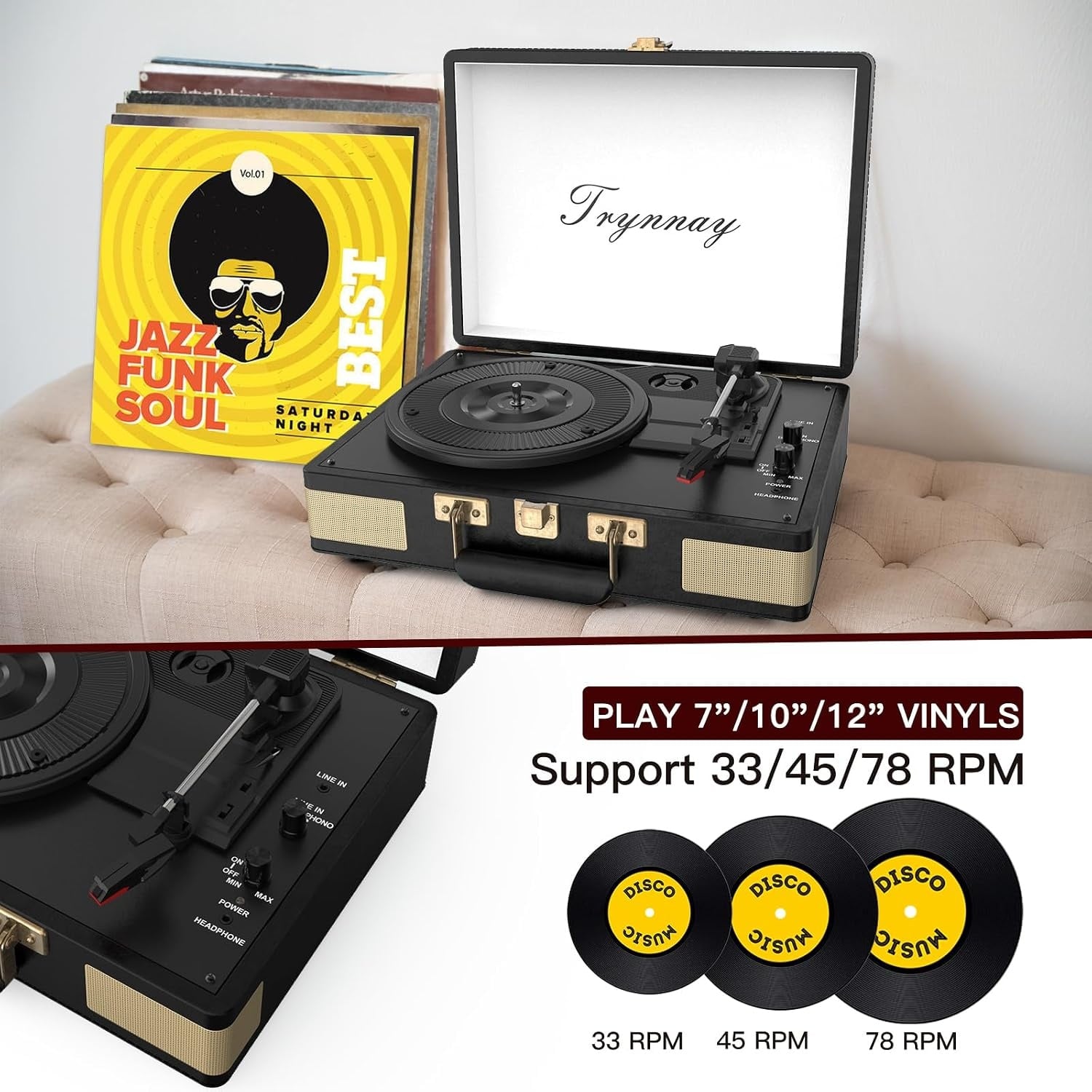 Vintage-Plattenspieler im Koffer - Bluetooth, 3 Geschwindigkeiten - bis zu 39% Rabatt