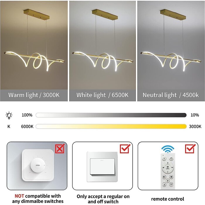 LED-Pendelleuchte in Gold, 120 cm, dimmbar - bis zu 39,5 % günstiger