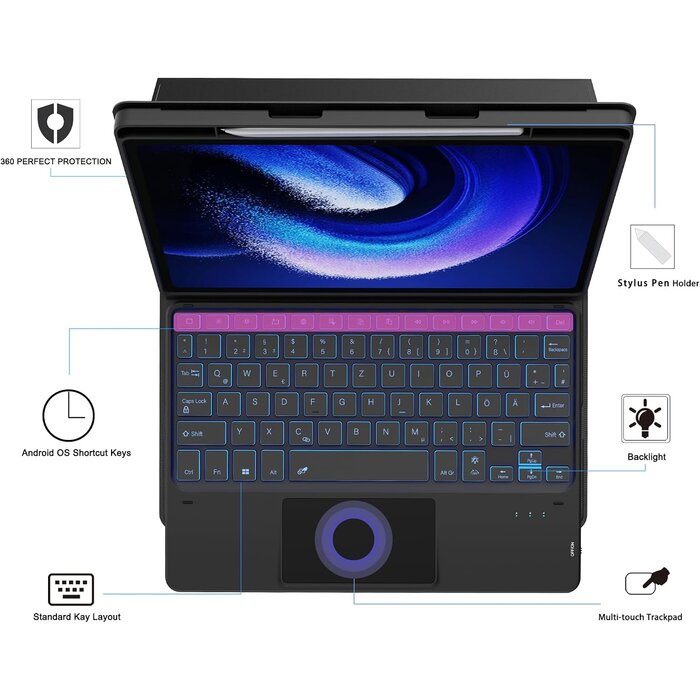 Roofei Tastaturhülle für 11 Zoll Tablet mit Touchpad & QWERTZ - bis zu 66% Rabatt