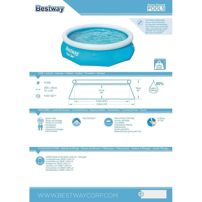 Aufblasbarer Rundpool 305x76 cm - Outlet: bis zu 39,2% günstiger