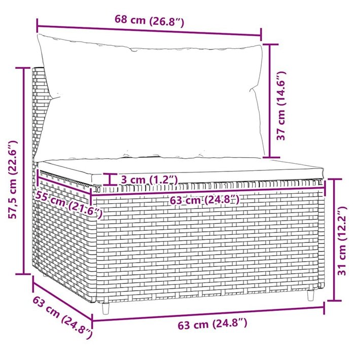 Garten-Mittelsofa Poly-Rattan Schwarz - Modular & bis zu 39,6% Rabatt