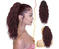 Barsdar Roter Pferdeschwanz Clip-in Extensions, 45 cm, gewellt - bis zu 30,1 % Rabatt