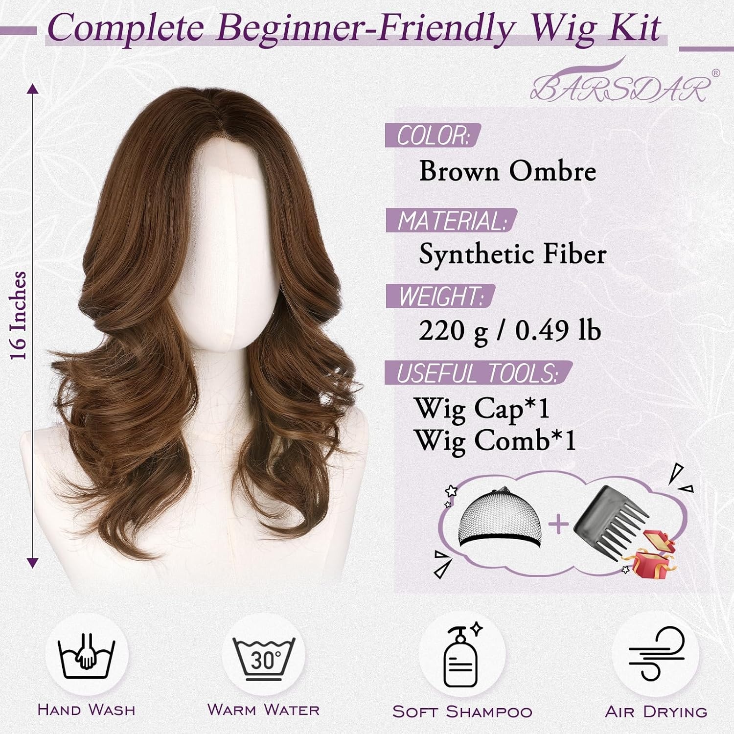 Barsdar Kurze Wellen-Perücke Braun Ombre 40 cm - Jetzt bis zu 58% Rabatt sichern