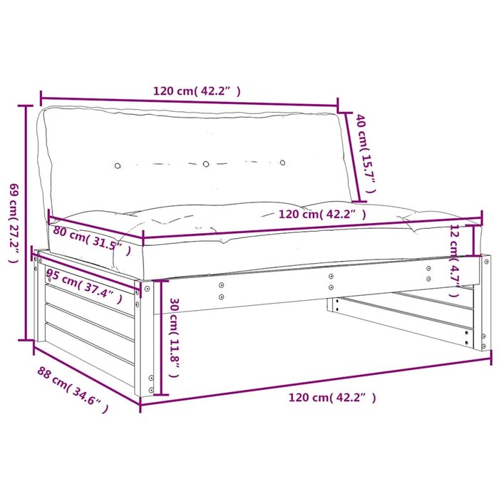 Garten-Mittelbank Douglasienholz 120x80 cm inkl. Kissen - bis zu 34% reduziert