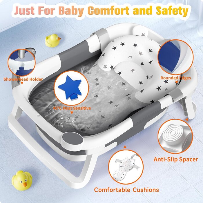 Faltbare Babybadewanne mit Temperaturanzeige - Grau | Bis zu 45% Rabatt