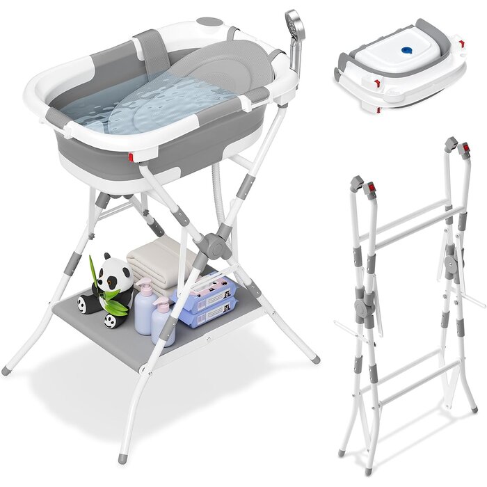 Faltbare Babybadewanne mit Temperaturanzeige - Grau | Bis zu 45% Rabatt