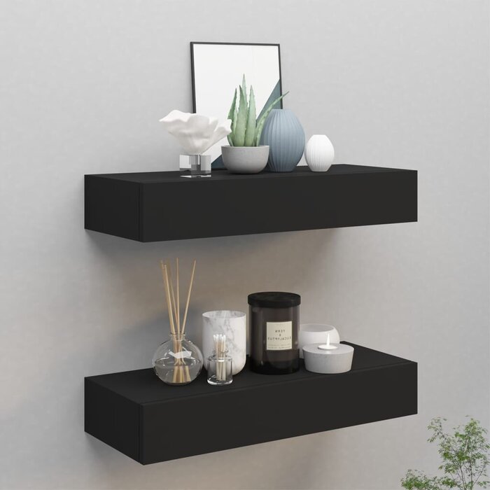 2x Wandregal mit Schublade 60cm Schwarz - Bis zu 33,6% Rabatt