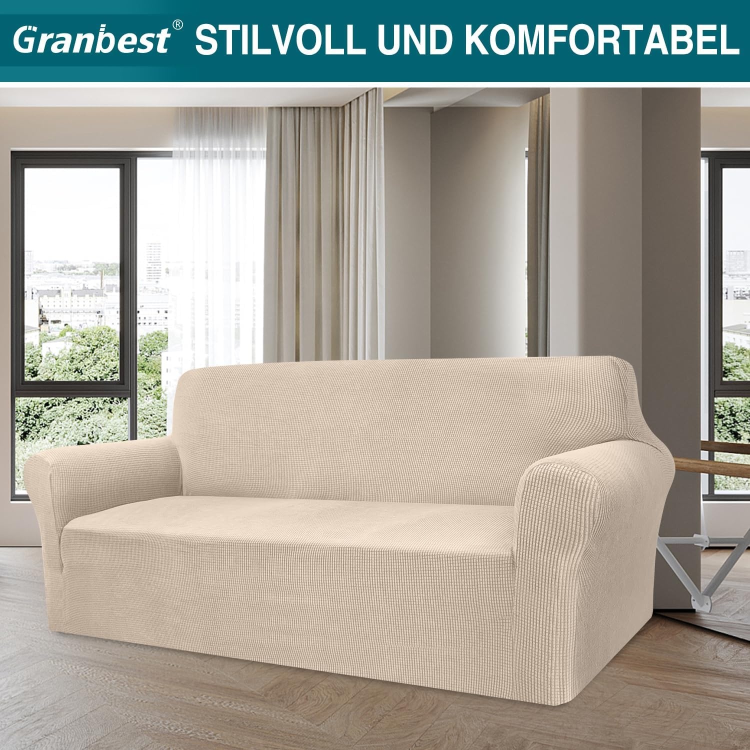 Hochelastischer 3-Sitzer Sofabezug in Beige - Jetzt bis zu 27,8% sparen