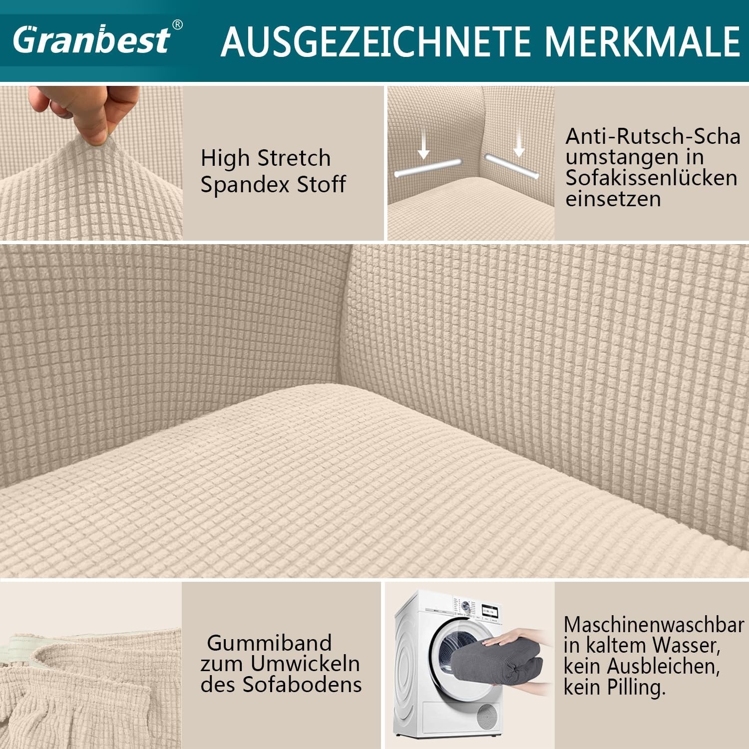 Hochelastischer 3-Sitzer Sofabezug in Beige - Jetzt bis zu 27,8% sparen