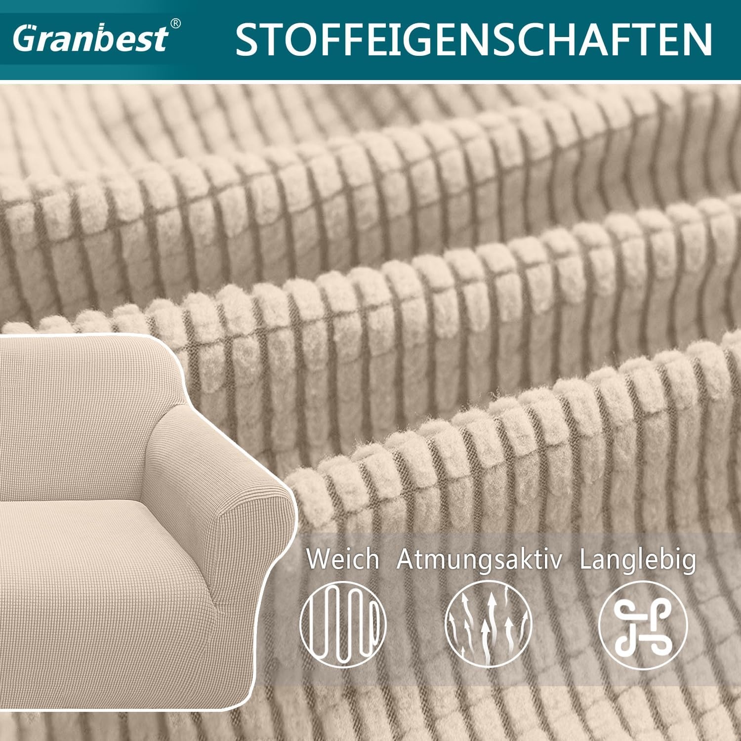 Hochelastischer 3-Sitzer Sofabezug in Beige - Jetzt bis zu 27,8% sparen