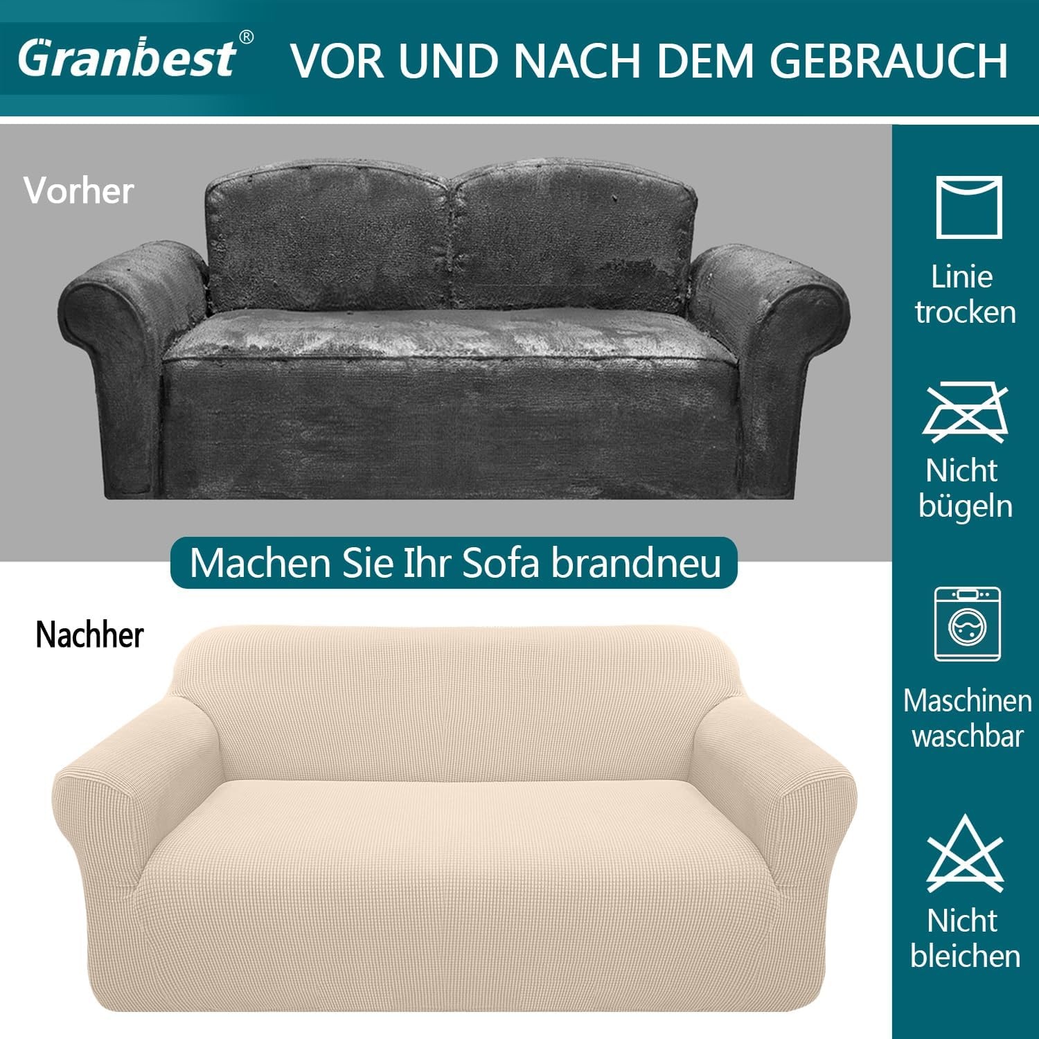 Hochelastischer 3-Sitzer Sofabezug in Beige - Jetzt bis zu 27,8% sparen