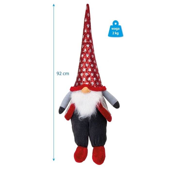 Weihnachtswichtel sitzend 92 cm - Rote Paillettenmütze bis zu 49,9% günstiger