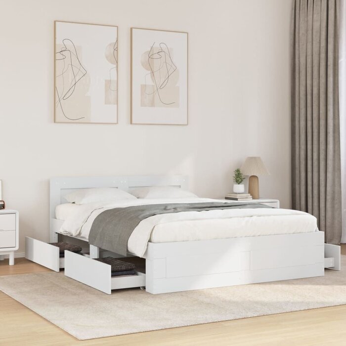 Bettgestell 120x190 cm mit Kopfteil & Schubladen Weiß - bis zu 34,5 % reduziert