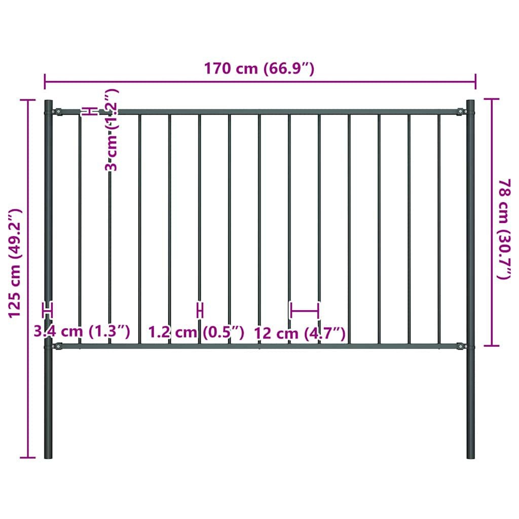 Gartenzaun-Element Anthrazit 170 x 75 cm inkl. Pfosten - bis zu 32,5 % Rabatt