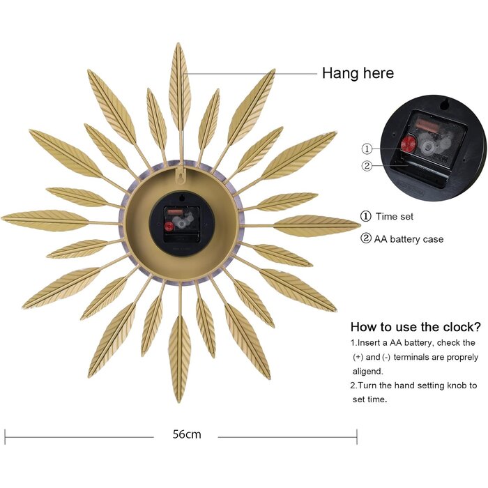 Sunburst Wanduhr Gold Metall 56 cm - Jetzt bis zu 64% Rabatt sichern