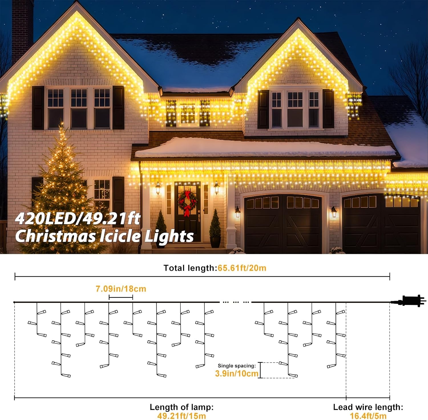 Eiszapfen-Lichterkette 15m, 420 LEDs, Warmweiß - bis zu 31% Rabatt