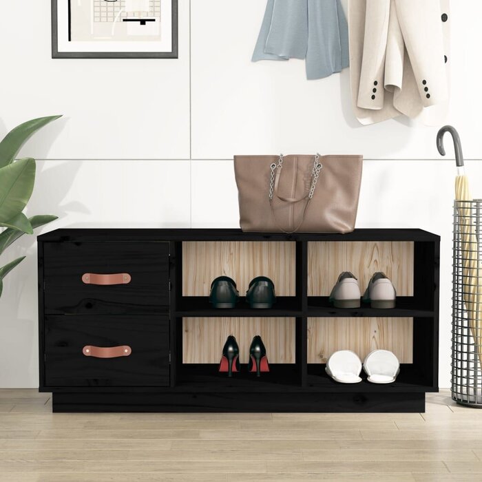 Schuhbank Kiefer massiv Schwarz 100x34x45 cm - bis zu 33,8% Rabatt