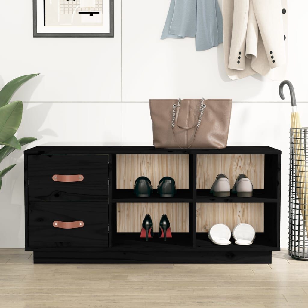 Schuhbank Kiefer massiv Schwarz 100x34x45 cm - bis zu 33,8% Rabatt