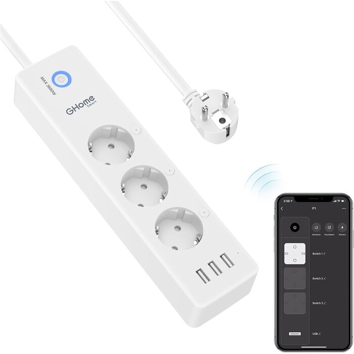 Smarte WLAN-Steckdosenleiste mit 3 USB-Ports - bis zu 30,9 % sparen