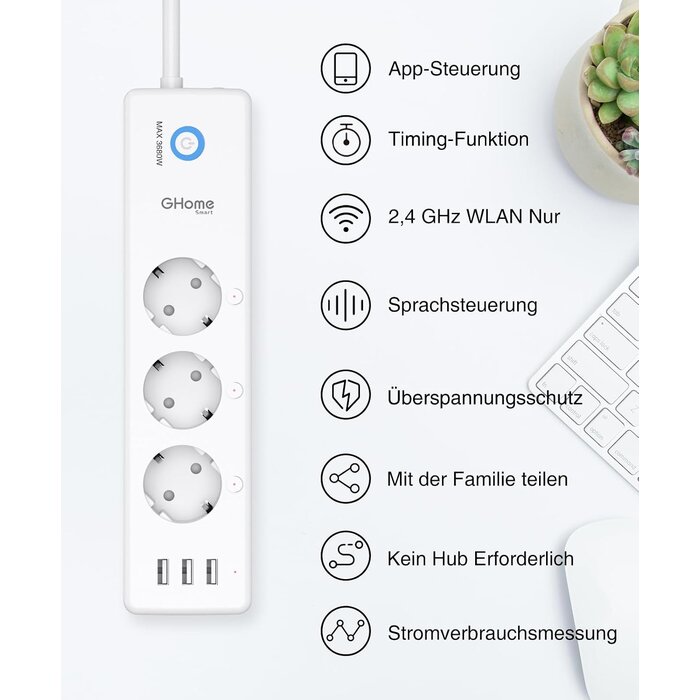 Smarte WLAN-Steckdosenleiste mit 3 USB-Ports - bis zu 30,9 % sparen