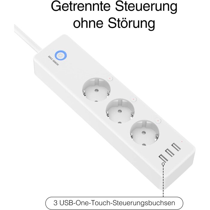 Smarte WLAN-Steckdosenleiste mit 3 USB-Ports - bis zu 30,9 % sparen
