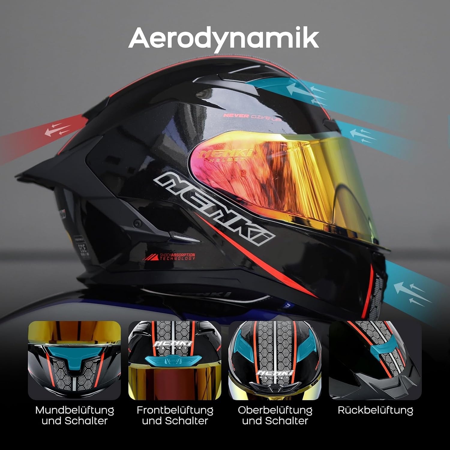 Integralhelm mit Sonnenvisier XL Schwarz/Rot - bis zu 33,8 % Rabatt