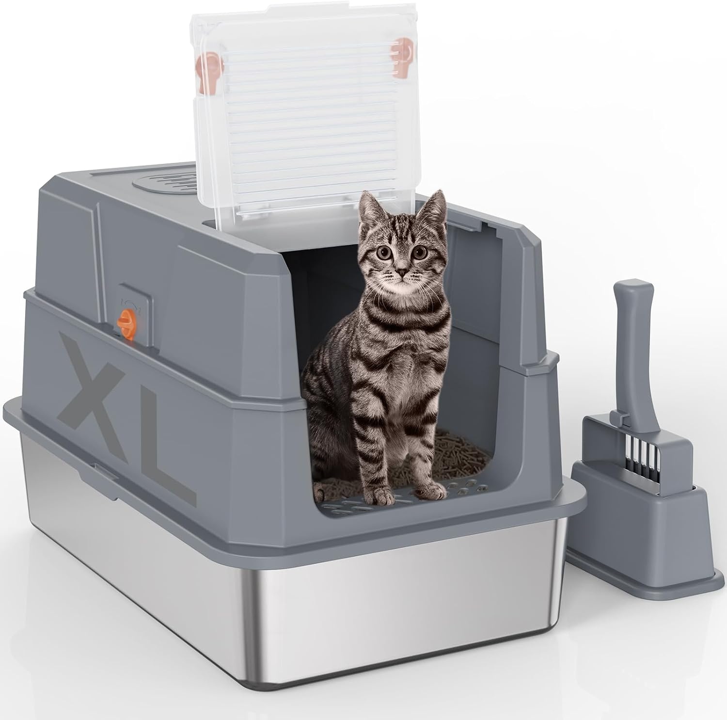XL Edelstahl-Katzentoilette mit Klappdeckel - bis zu 33,6% Rabatt