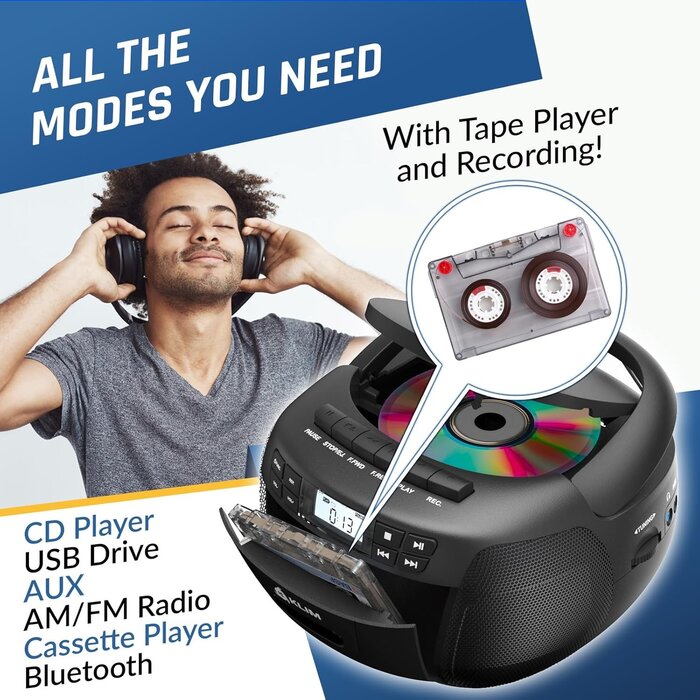 Tragbare Stereo-Boombox mit CD, Kassette & Bluetooth - bis zu 33,2% sparen