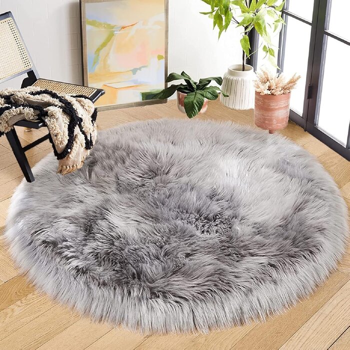 Runder Hochflor-Teppich 90cm Grau - kuschelig & maschinenwaschbar - bis zu 32,1%