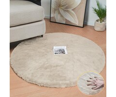 Flauschiger runder Kunstfell-Teppich Beige 120 cm - bis zu 41% Rabatt