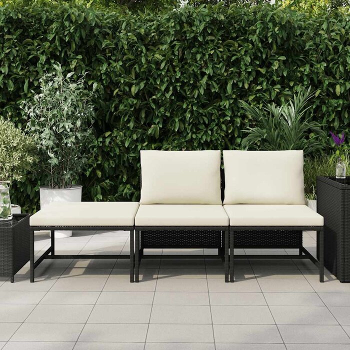 3-tlg. Poly-Rattan Lounge-Set - Schwarz - Bis zu 33,8% Rabatt