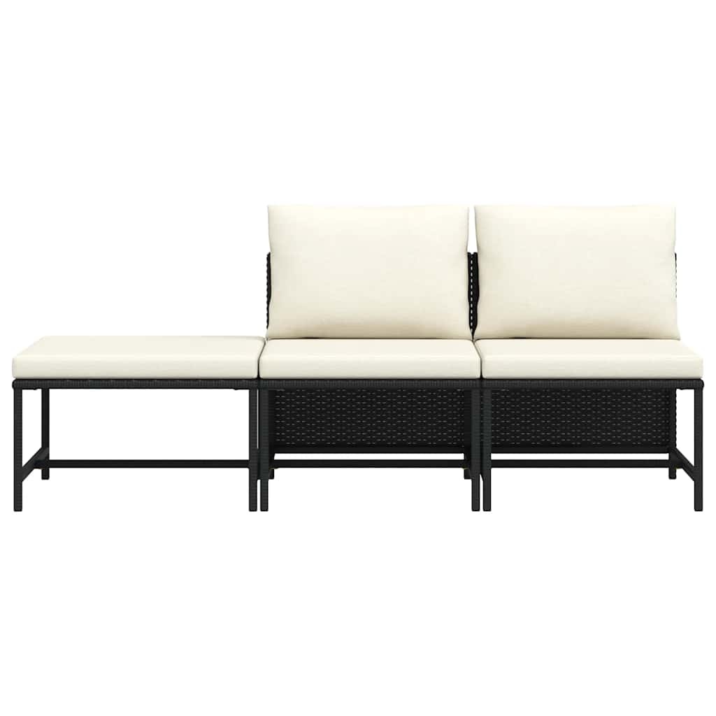 3-tlg. Poly-Rattan Lounge-Set - Schwarz - Bis zu 33,8% Rabatt