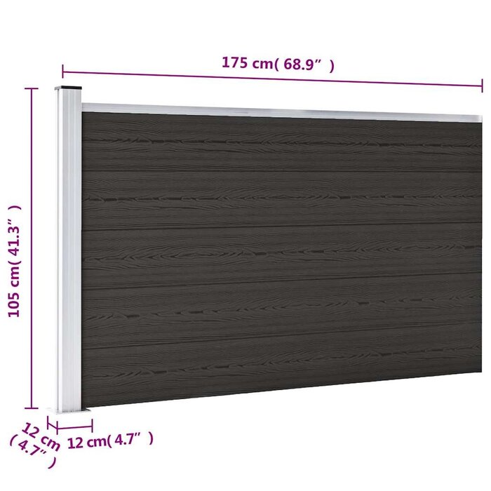 WPC Sichtschutzzaun 175x105 cm Schwarz - Outlet bis zu 34,3% Rabatt