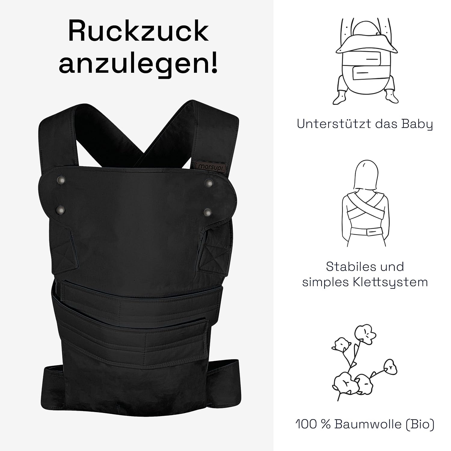 Ergonomische Babytrage aus Bio-Baumwolle - Schwarz XL - bis zu 63% günstiger