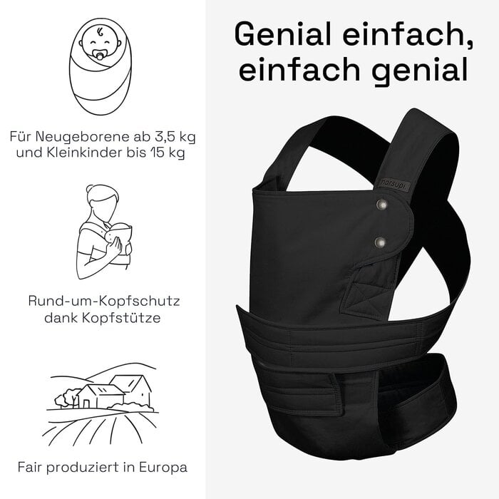 Ergonomische Babytrage aus Bio-Baumwolle - Schwarz XL - bis zu 63% günstiger