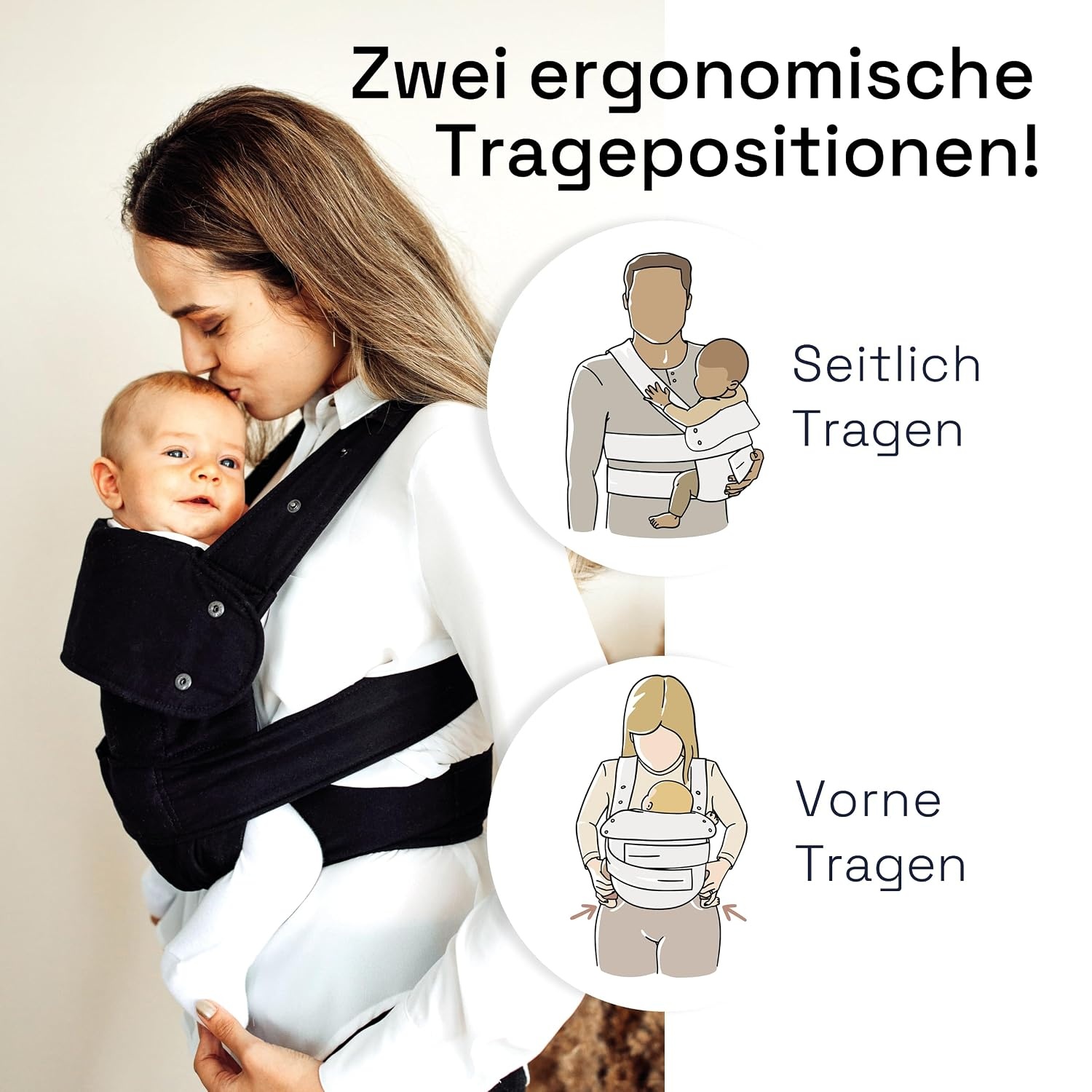 Ergonomische Babytrage aus Bio-Baumwolle - Schwarz XL - bis zu 63% günstiger