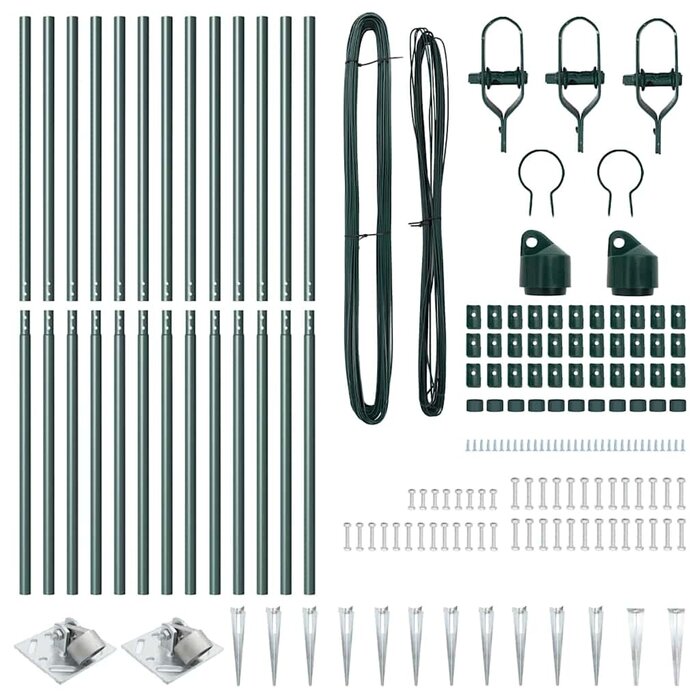 13-tlg. Zaunpfosten-Set Ø32 mm, 160 cm, Grün - bis zu 34,2% Rabatt