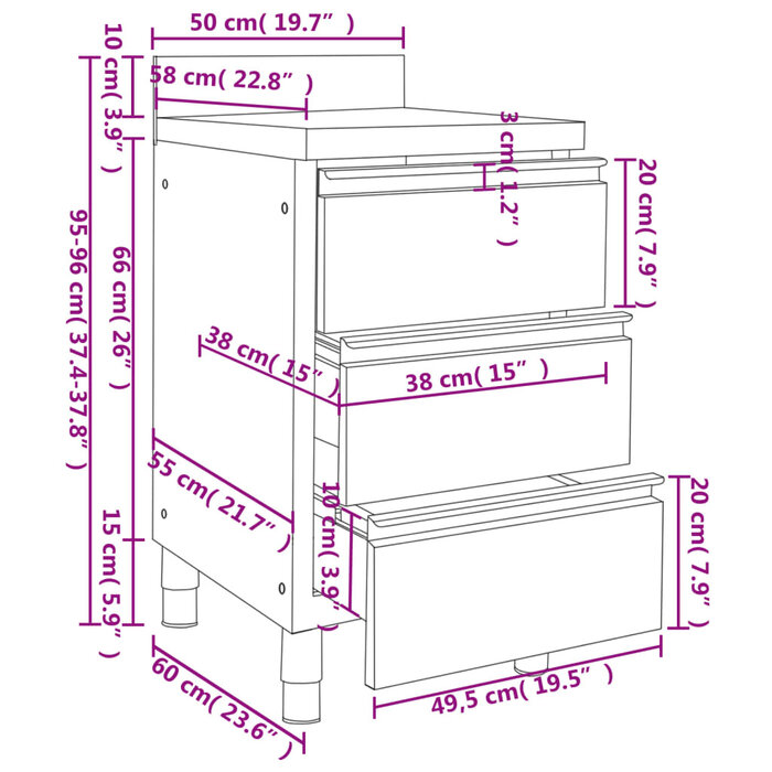 Profi-Edelstahl Küchenschrank mit 3 Schubladen - Outlet-Angebot bis zu 34,6 %