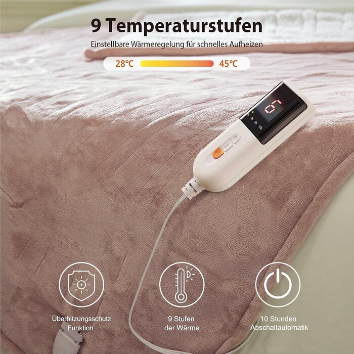 Elektrische Heizdecke 130x160 cm, 9 Heizstufen - bis zu 32,7% Rabatt