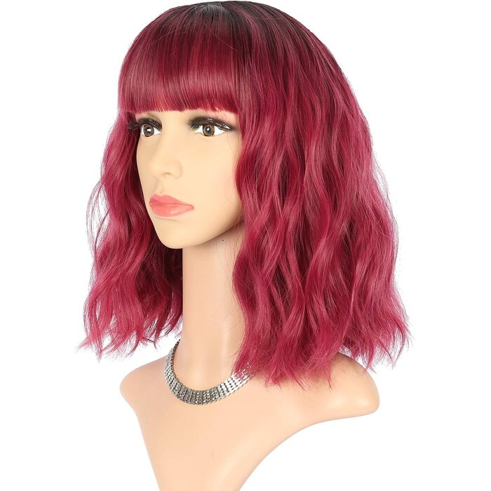 Bob-Perücke mit Pony Ombré Schwarz-Rot 30 cm - bis zu 51% reduziert