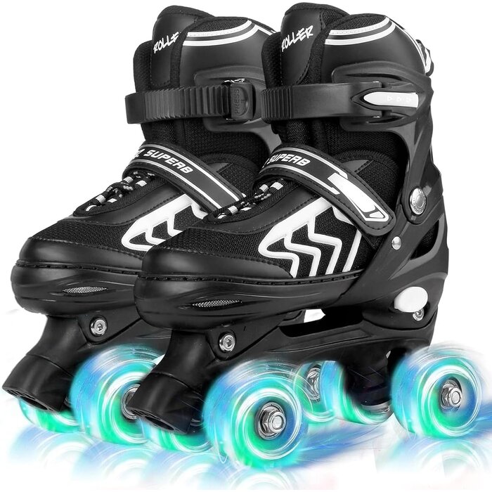 Verstellbare Kinder-Rollschuhe mit LED-Rollen, Schwarz - bis zu 32,6% Rabatt