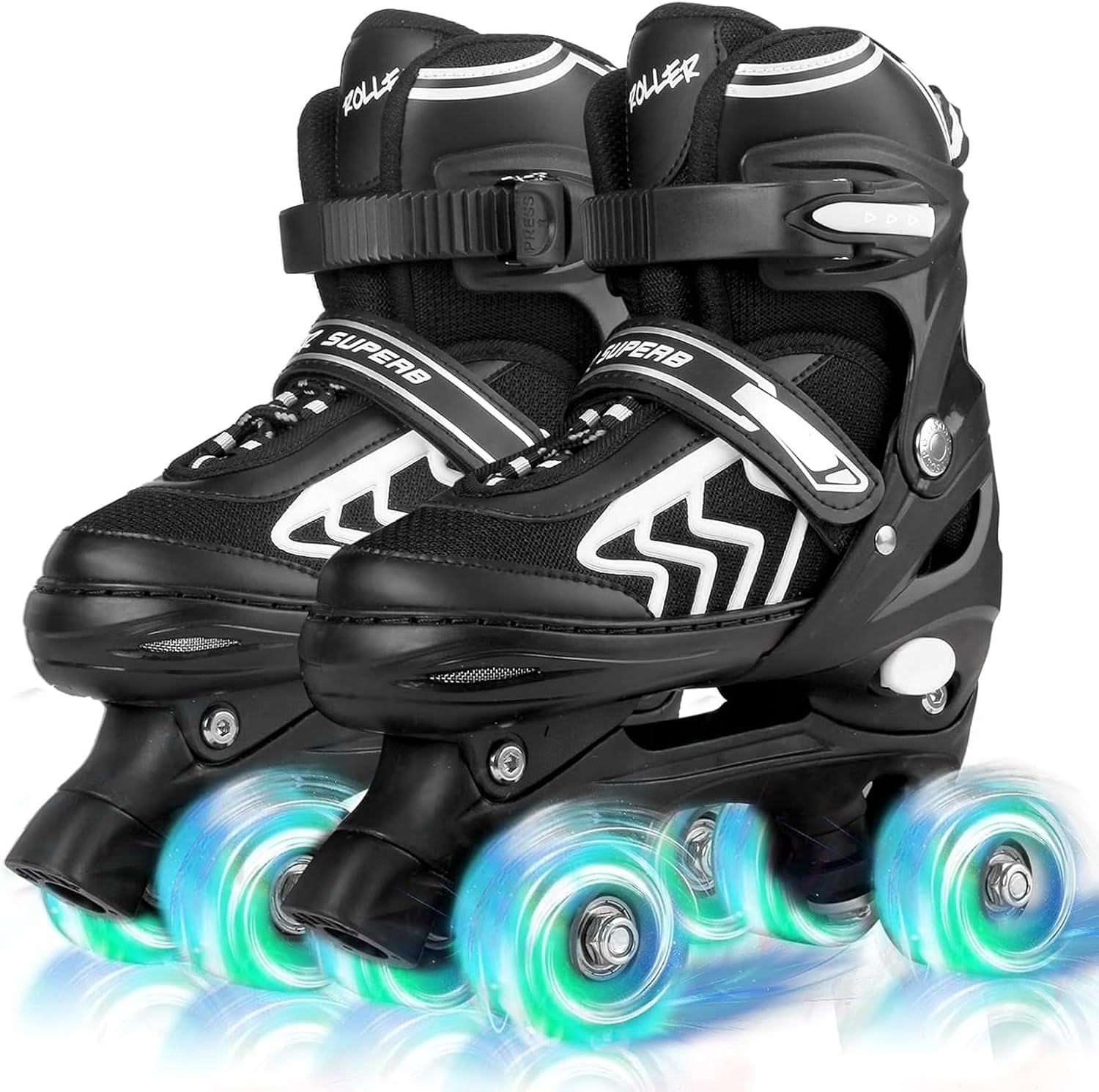 Verstellbare Kinder-Rollschuhe mit LED-Rollen, Schwarz - bis zu 32,6% Rabatt