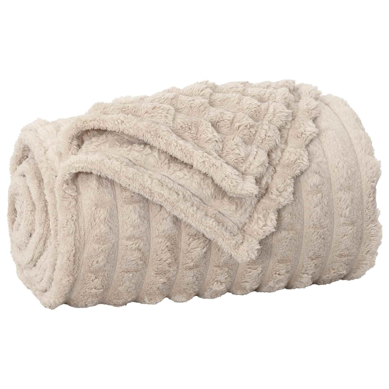 Vidaxl Flauschige XXL Fleece-Wohndecke Beige 240 x 220 cm - bis zu 57% sparen