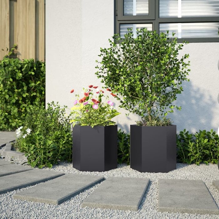 Vidaxl Sechseckige Pflanzkübel 2er-Set Stahl Schwarz - jetzt bis zu 52% sparen
