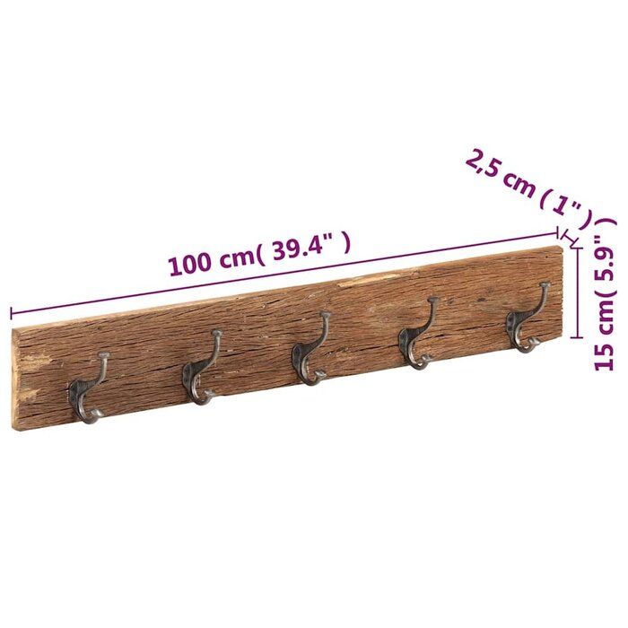 Massivholz Wandgarderobe mit 5 Haken - 100cm - bis zu 33% reduziert