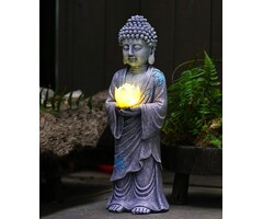 Buddha-Statue mit Solar-LED-Lotosblüte, 37 cm, Grau - bis zu 28% Rabatt