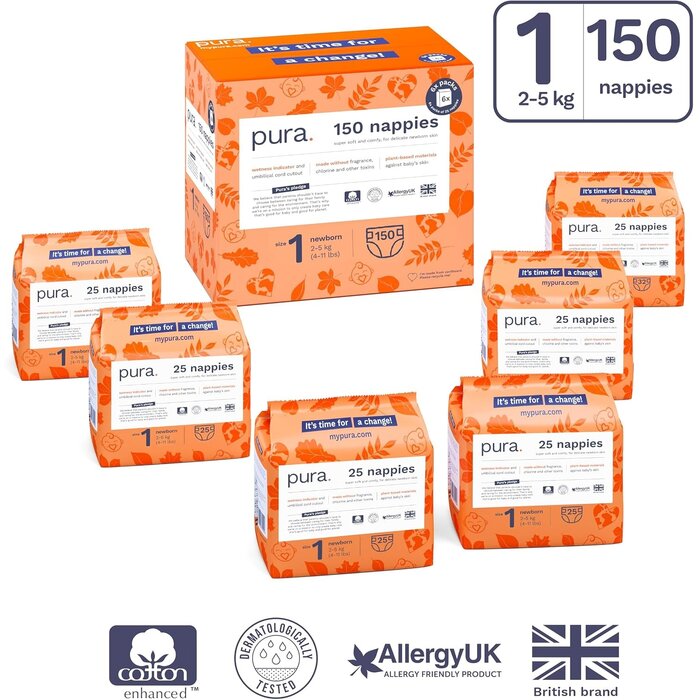 Öko-Windeln Größe 1 (2-5 kg) 150 Stück - Nachhaltig & bis zu 32% günstiger