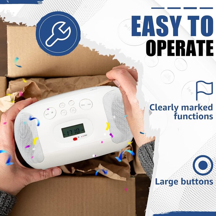 Tragbare Bluetooth Boombox mit Radio - Weiß - bis zu 33 % reduziert