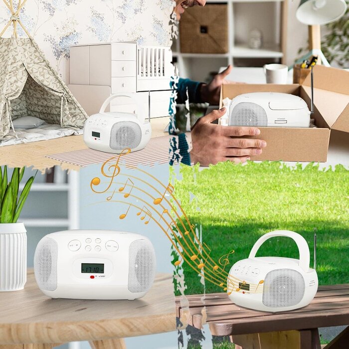 Tragbare Bluetooth Boombox mit Radio - Weiß - bis zu 33 % reduziert